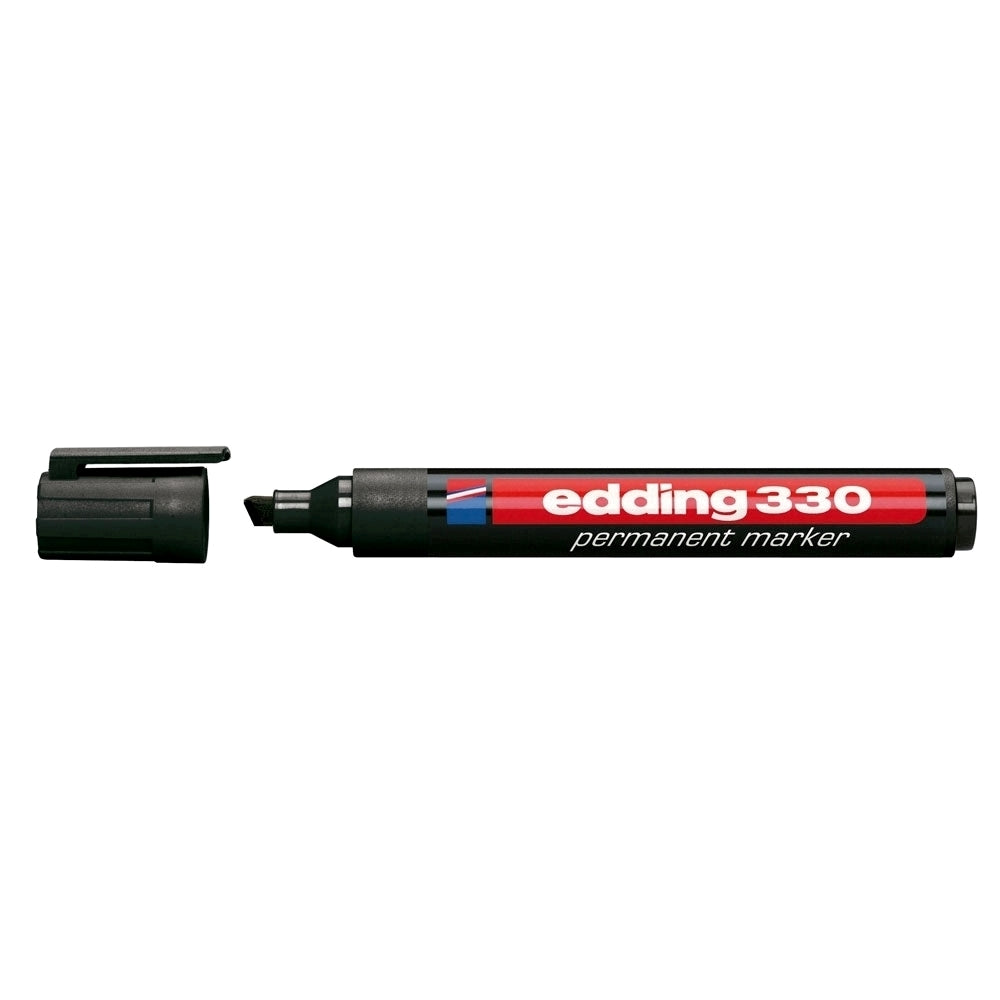 Marker permanent Edding 330, corp plastic, varf retezat, 1-5 mm, negru Marker permanent Edding 330, corp plastic, varf retezat, 1-5 mm, negru